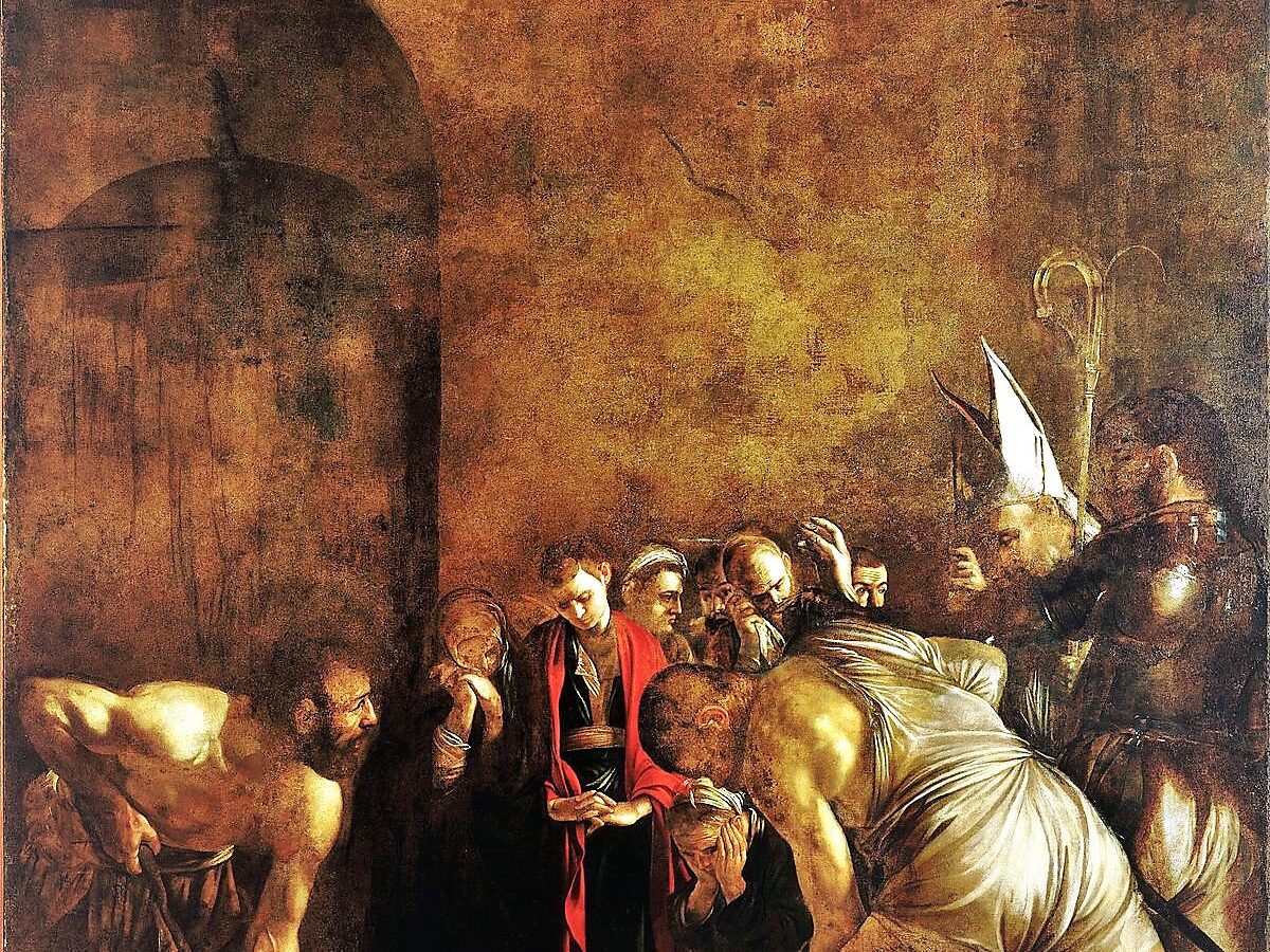 Caravaggio, “Il seppellimento di Santa Lucia”, Siracusa – in allegato: Gazzo, Marzia, “Caravaggio in Sicilia: storia di fughe, accoglienza e grandi opere”
